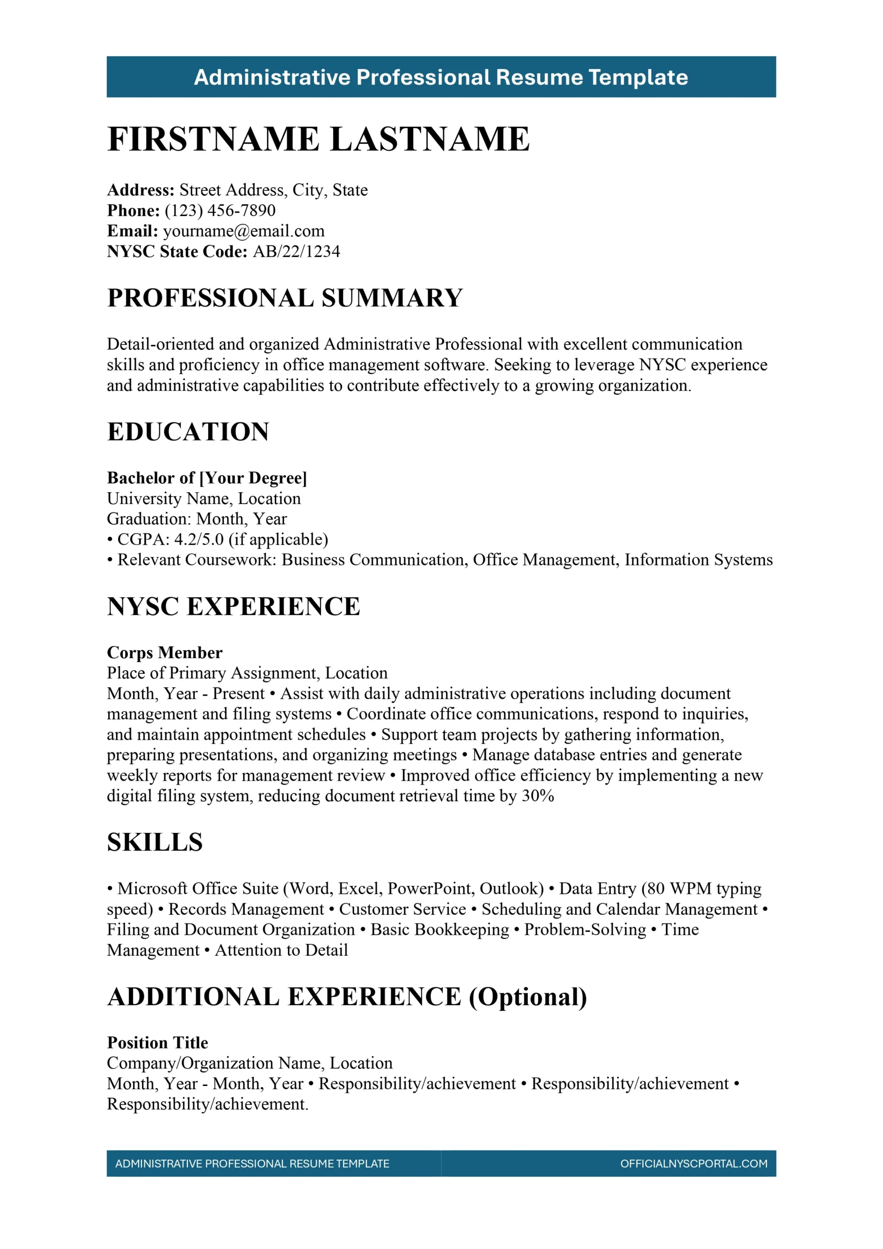 Administrative Professional Resume Template
